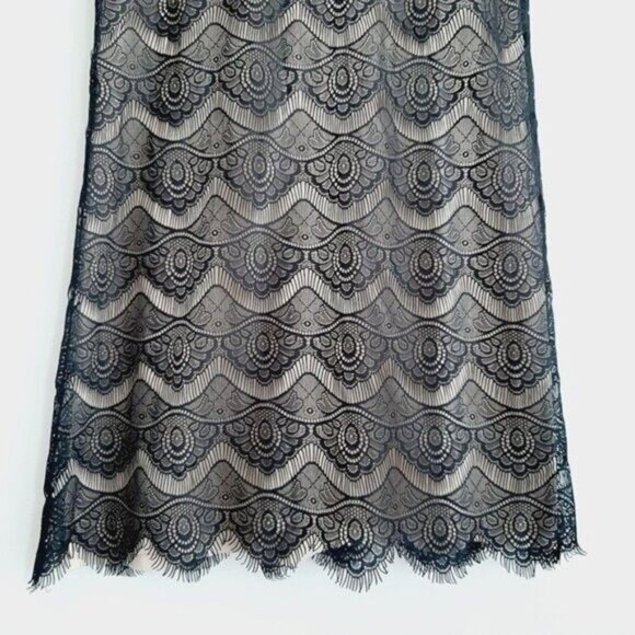 GOOD CLOTHING | Black Lace Nude Lining Scoop Neck Short Sleeve Dress Sz M - Picture 11 of 13